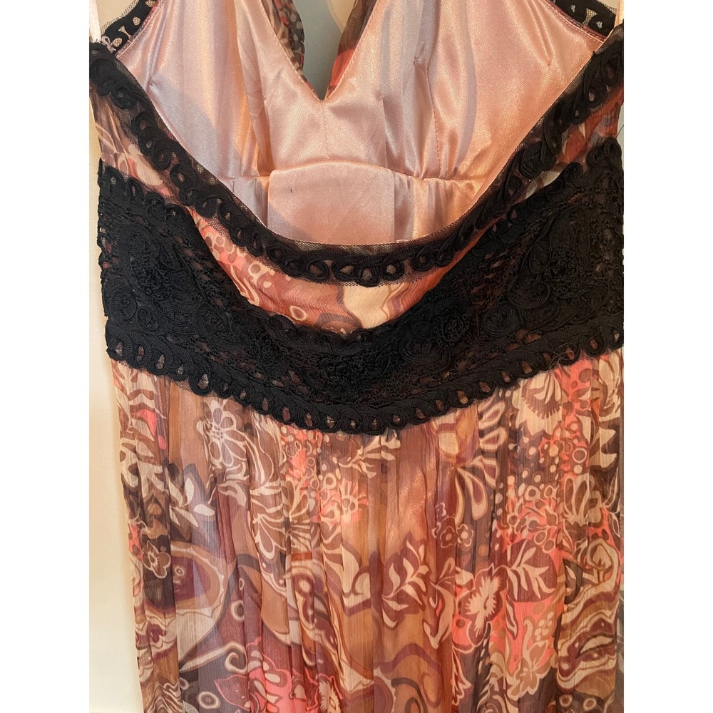 Sue Wong 100% Silk Romantic Whimsigoth Halter Maxi Dress Size 6 Lace Accents - Picture 8 of 9